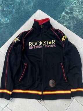 Vintage One Industries Rockstar Energy Track Jacket Mens Sz Large L Black Super